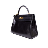 Pre-loved Hermès Black Kelly Sellier 32cm Bag in Noir Calfskin Box Leather with Gold Hardware