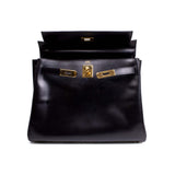 Pre-loved Hermès Black Kelly Sellier 32cm Bag in Noir Calfskin Box Leather with Gold Hardware