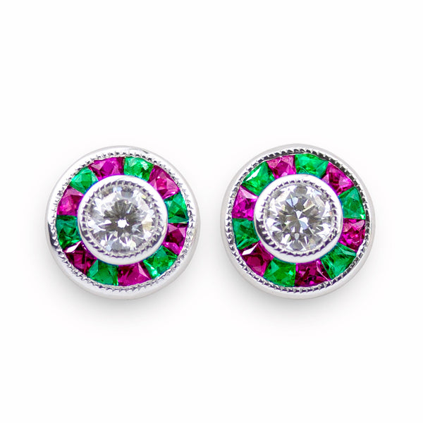 Diamond, Emerald & Ruby Target Earrings